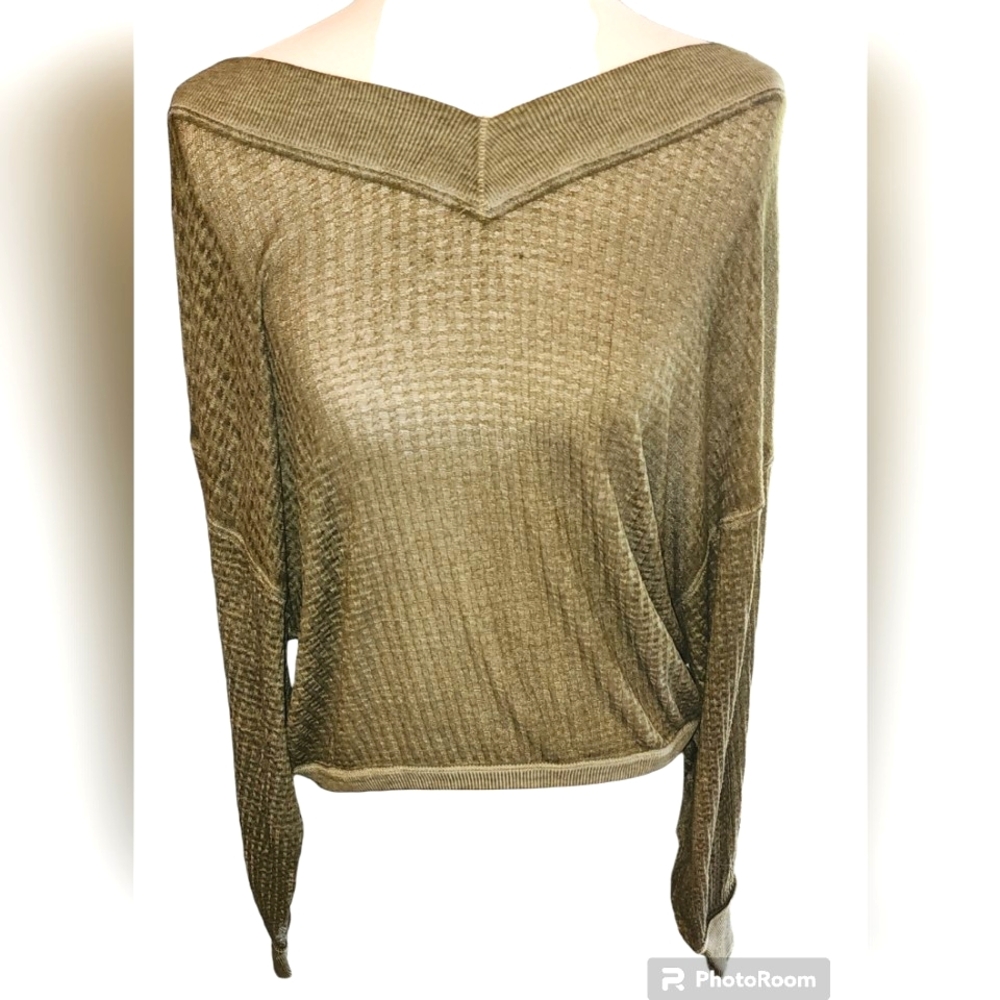 Free People Olive Green  Loose Fitting Boho Cropped Sheer fabric Women's XSmall